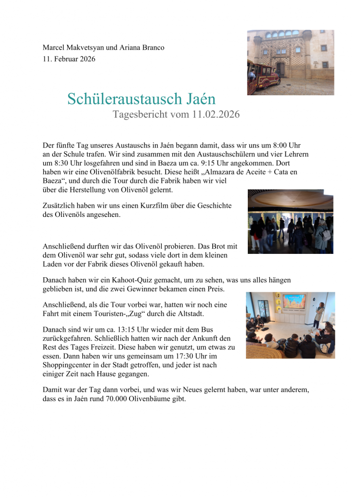 (c) Lloyd 2026: Tagesbericht des Jaén-Austauschs vom 11.2.26